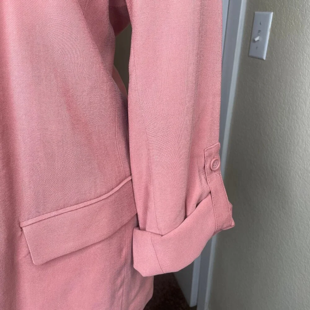 SIMPLY VERA Vera Wang Coquette Pink Roll-Tab Open Front Relaxed Blazer L